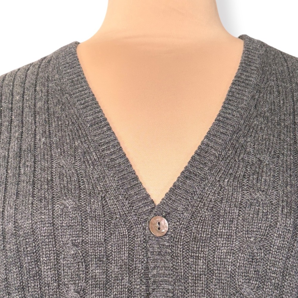 Vintage Gray Silk Cashmere Cable Knit Button Front Cardigan Vest Lightweight - Picture 2 of 8